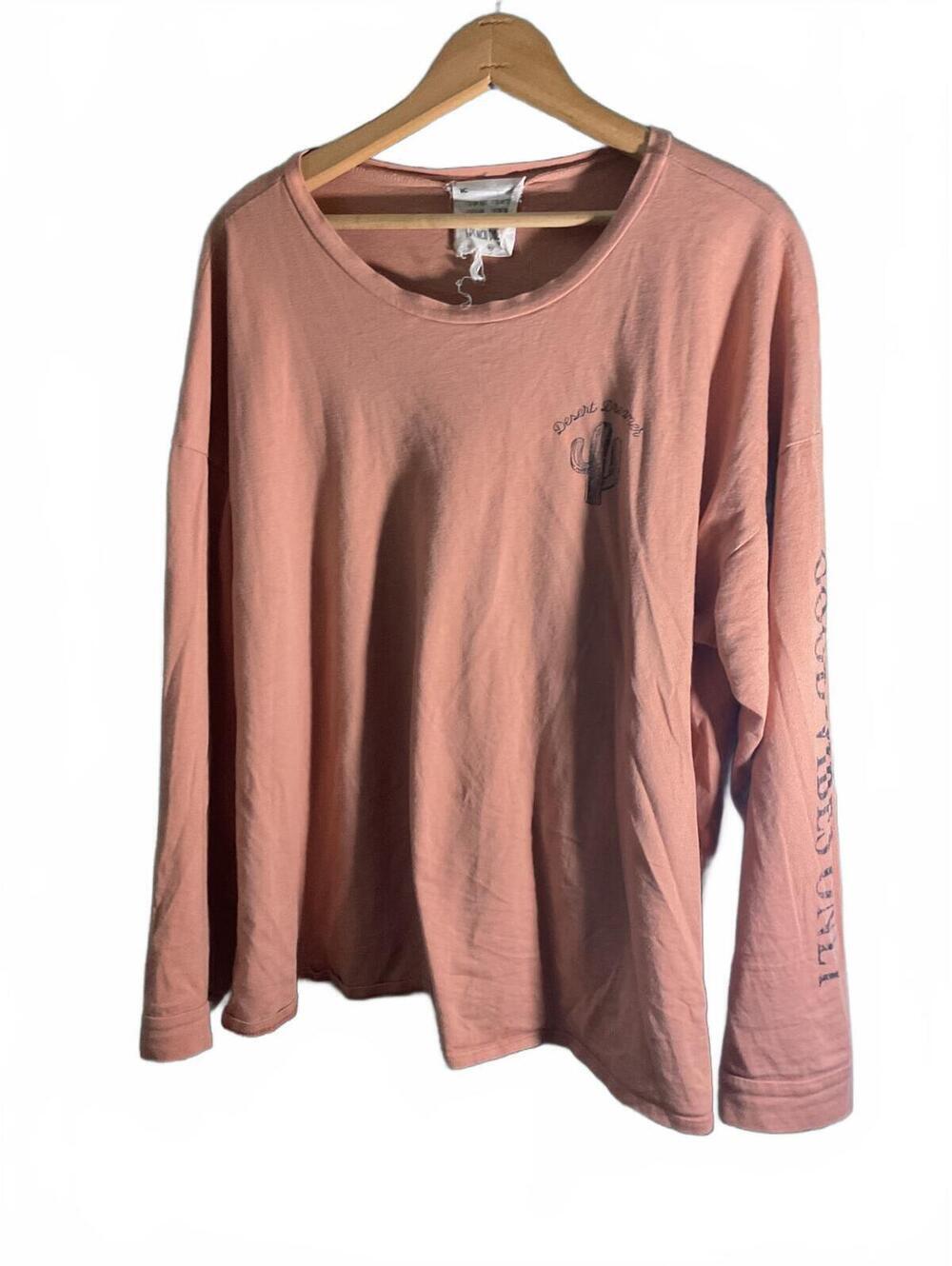 French Pastry Long Sleeve Peach Shirt with 'Desert scene/Cactus  XL
